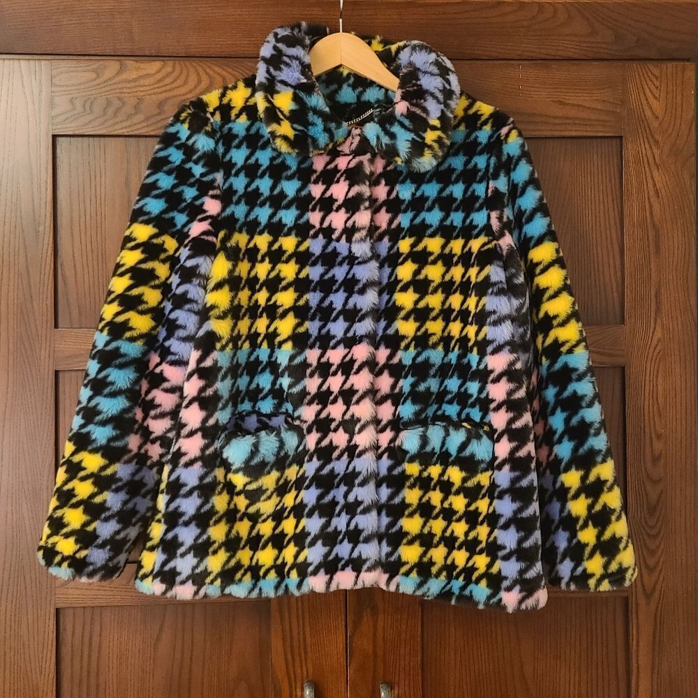 Teddy Fresh Pastel Houndstooth Teddy Coat Size Small - Picture 2 of 10